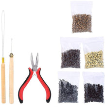 Load image into Gallery viewer, Estelle Hair Extension Kit, Wig Connector Kit Pliers Hook Loop Tip with 500Pcs Micro Rings Hair Extension Accessories مجموعة وصلات الشعر من Estelle ، مجموعة وصلات الشعر المستعار كماشة رأس حلقي مع 500 قطعة من إكسسوارات إطالة الشعر الصغيرة