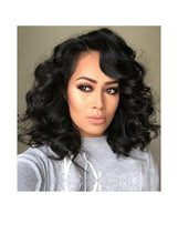 Load image into Gallery viewer, Estelle heat resistant high quality fiber Lace Front Short Wig body Dark Brown wave Estelle ألياف عالية الجودة مقاومة للحرارة الدانتيل الجبهة باروكة قصيرة الجسم موجة بني داكن