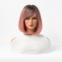 Load image into Gallery viewer, Estelle Cross Border Short Straight Hair BOBO Pink Highlights Female Chemical Fiber Rose Net Wig