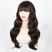 Load image into Gallery viewer, Estelle Long Bodywave Fiber Wig Headgear With Bangs , Long Curly Hair Brown Wig