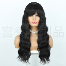 Load image into Gallery viewer, Estelle European Beauty Long Curly Big Waves With Bangs Mixed Hair Chemical Fiber Wig Headgear Wave Wigs Color No 1B Black