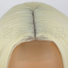 Load image into Gallery viewer, Estelle European and American wig orange gradient short straight hair bob in the middle split lace head suit pretend wig orange wigs