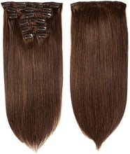 将图片加载到图库查看器,Straight Hair Extensions Clip In Human Hair Double Weft Dark Brown/Jet Black/Nature Black Clip on Hair Extensions Remy Human Hair Thick for Black Woman 100g 8Pcs/Lot
