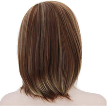 Load image into Gallery viewer, Short Dark Brown Mixed Blonde Straight Synthetic Fiber Wigs for Women-شعر مستعار قصير من الألياف الاصطناعية الأشقر المختلط بني غامق للنساء