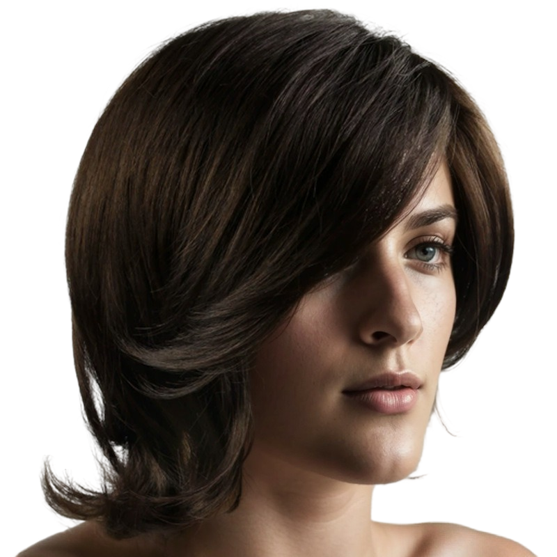 Men's Wig, Heat Resistant Synthetic Fiber Wig with Long Side-Swept Bangs & Flipped Ends-باروكة شعر رجالي، باروكة شعر صناعية مقاومة للحرارة مع غرة جانبية طويلة ونهايات مقلوبة، قطعة شعر طبيعية المظهر للشعر الخفيف/التنكر/الاستخدام اليومي