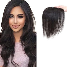Load image into Gallery viewer, e estelle 100% Human Hair Topper Clip in Hair Toupee for Women Mid Part Straight Wiglets Hairpieces for Mild Hair Loss Volume Cover Gray Hair (1B) (Base7X10cm.Length30cm, machine making)
