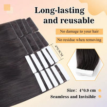 Load image into Gallery viewer, Hand Woven Invisible Seamless Human Hair  Tape In Extension  Nature Black   شريط شعر بشري غير ملحوم وغير مرئي منسوج يدويًا في امتداد طبيعي أسود
