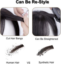 Load image into Gallery viewer, e estelle 100% Human Hair Topper Clip in Hair Toupee for Women Mid Part Straight Wiglets Hairpieces for Mild Hair Loss Volume Cover Gray Hair (1B) (Base7X10cm.Length30cm, machine making)
