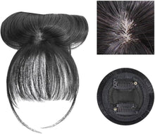 Load image into Gallery viewer, 3D Large Hair Bangs Clip 100 Natural Human Faux Bangs Clip on Bangs for Daily Wear Lightly Curved
