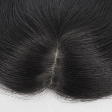 Load image into Gallery viewer, e estelle 100% Human Hair Topper Clip in Hair Toupee for Women Mid Part Straight Wiglets Hairpieces for Mild Hair Loss Volume Cover Gray Hair (1B) (Base7X10cm.Length30cm, machine making)

