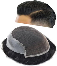 Load image into Gallery viewer, e estelle Men Natural Hair Toupee, Human Hair Q6 Swiss Lace Base PU Around Man Hair Replacement System, For Thin Or Hairloss (Nature Black, 8x10)
