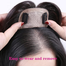Load image into Gallery viewer, e estelle 100% Human Hair Topper Clip in Hair Toupee for Women Mid Part Straight Wiglets Hairpieces for Mild Hair Loss Volume Cover Gray Hair (1B) (Base7X10cm.Length30cm, machine making)
