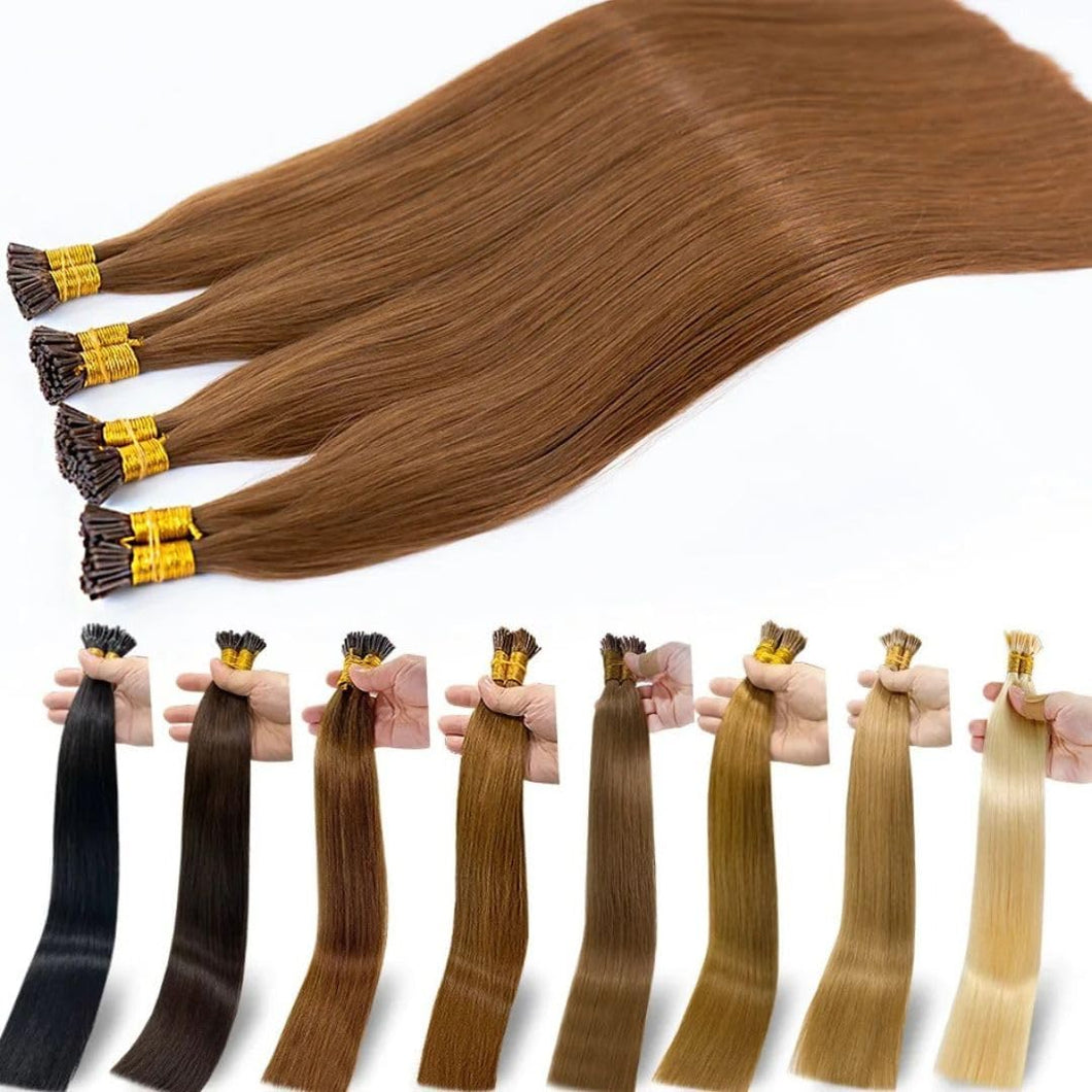 24 Inch I Tip Hair Extensions Human Hair , Remy Brazilian Virgin Hair Invisible Itip Hair Extensions 100% Real Human Hair Keratin I Tip Pre Bonded Extension 50g/pack (Blonde, 24 in)