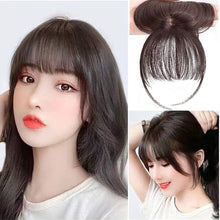 Load image into Gallery viewer, 3D Large Hair Bangs Clip 100 Natural Human Faux Bangs Clip on Bangs for Daily Wear Lightly Curved
