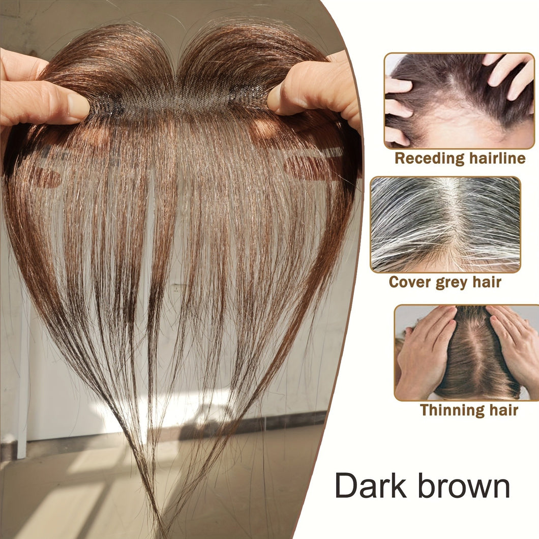e estelle Nature Hair Toppers for Women,Real Human Hair Pieces for Lady with Thinning Hair, Nature Hair Patch with Bangs Clip in Hair Extensions (Nature Black, 5x12cmbase,hairlength25cm, Straight)
