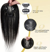Load image into Gallery viewer, Nature Hair Toppers for Women,Real Human Hair Pieces for Lady with Thinning Hair, Nature Hair Patch with Bangs Clip in Hair Extensions -أغطية شعر طبيعية للنساء ذوات الشعر الرقيق
