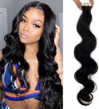 Load image into Gallery viewer, e estelle Nature Hair Extension Tape in,Remy Human Hair Tape In Extention Seamless Skin Weft Straight Real Hair Tape in Extensions (Jet Black 01, 16 in)
