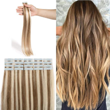 Load image into Gallery viewer, e estelle Nature Hair Extension Tape in,Remy Human Hair Tape In Extention Seamless Skin Weft Straight Real Hair Tape in Extensions (Jet Black 01, 16 in)
