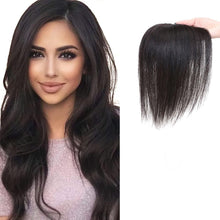 Load image into Gallery viewer, e estelle 100% Human Hair Topper Clip in Hair Toupee for Women Mid Part Straight Wiglets Hairpieces for Mild Hair Loss Volume Cover Gray Hair (1B) (Base7X10cm.Length30cm, machine making)
