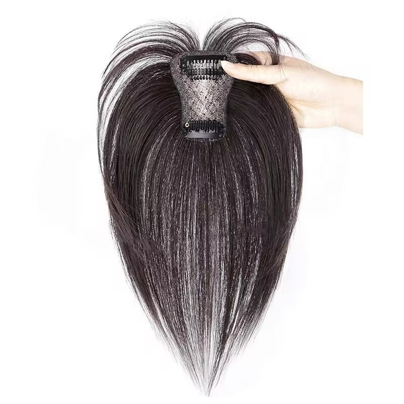 Breathable Swiss Lace Base Hair Topper for Women, Human Hair Pieces for Thinning, Adding Volume & Cover Gray Hair (Fringe Bangs)