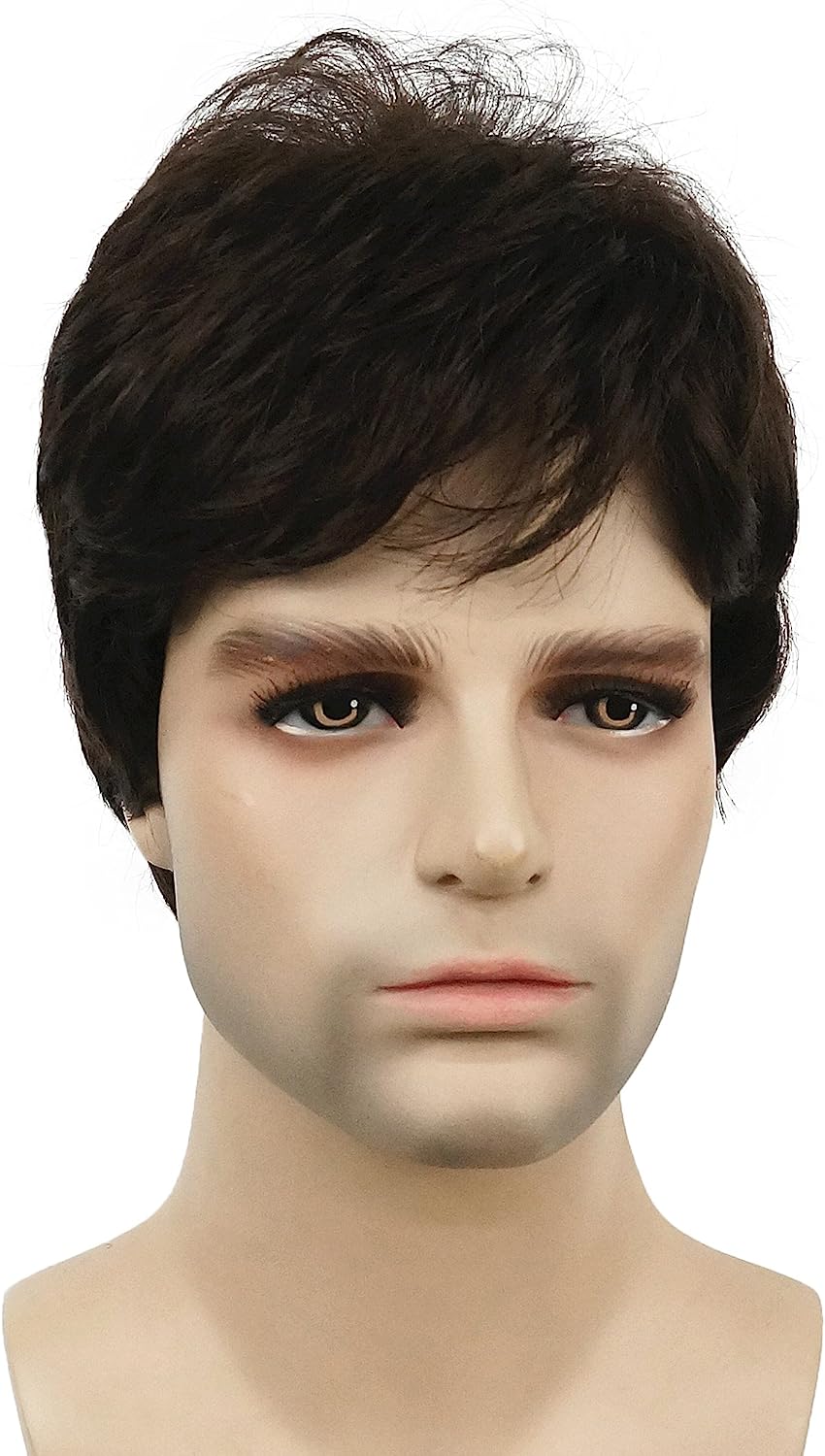 Men's Fluffy Wigs Mens Short Curly Fluffy Wig Natural Men Wig Synthetic Full Wigs(azboydarkbrown)