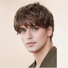 Load image into Gallery viewer, Men&#39;s Short Wigs - Heat-Resistant Matte Fiber Wigs for Daily Use, Natural Look with Voluminous Curly Styles (Short Wavy, Side/Straight Bangs)
