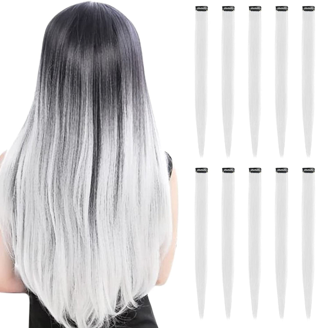 10PCS Colored Clip in Hair Extensions 20'' Colorful Straight Hair Extensions Clip in for Women and Kids Multi-Colors Party Highlights Streak Synthetic Hairpieces Wonderful Rainbow Colors（J+5）%