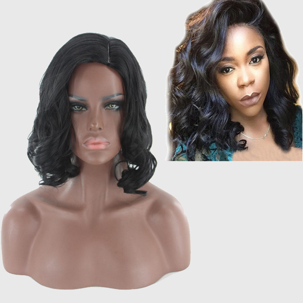Short Curly , Body Wave High Temperature Resistant  Bobo Fiber Hair, Black--شعر قصير مجعد ، مموج الجسم مقاوم للحرارة العالية ، شعر من ألياف بوبو ، أسود