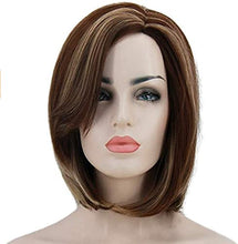 Load image into Gallery viewer, Short Dark Brown Mixed Blonde Straight Synthetic Fiber Wigs for Women-شعر مستعار قصير من الألياف الاصطناعية الأشقر المختلط بني غامق للنساء
