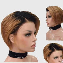 Load image into Gallery viewer, European and American fashion style front lace real human hair short hair wig     الأوروبية والأمريكية نمط أزياء الدانتيل الجبهة حقيقي شعر الإنسان غطاء رأس قصير
