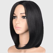 Load image into Gallery viewer, Short Straight Bob wig ,36cm Black, middle parted, Synthetic Women Wigs-شعر مستعار بوب مستقيم قصير ، 36 سم أسود ، متوسط الطول ، باروكة صناعية للنساء
