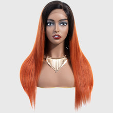 Load image into Gallery viewer, Orange  Gradient Human Hair  Wig with 13x4 Lace Front-شعر مستعار بشري برتقالي متدرج مع جبهة دانتيل 13x4
