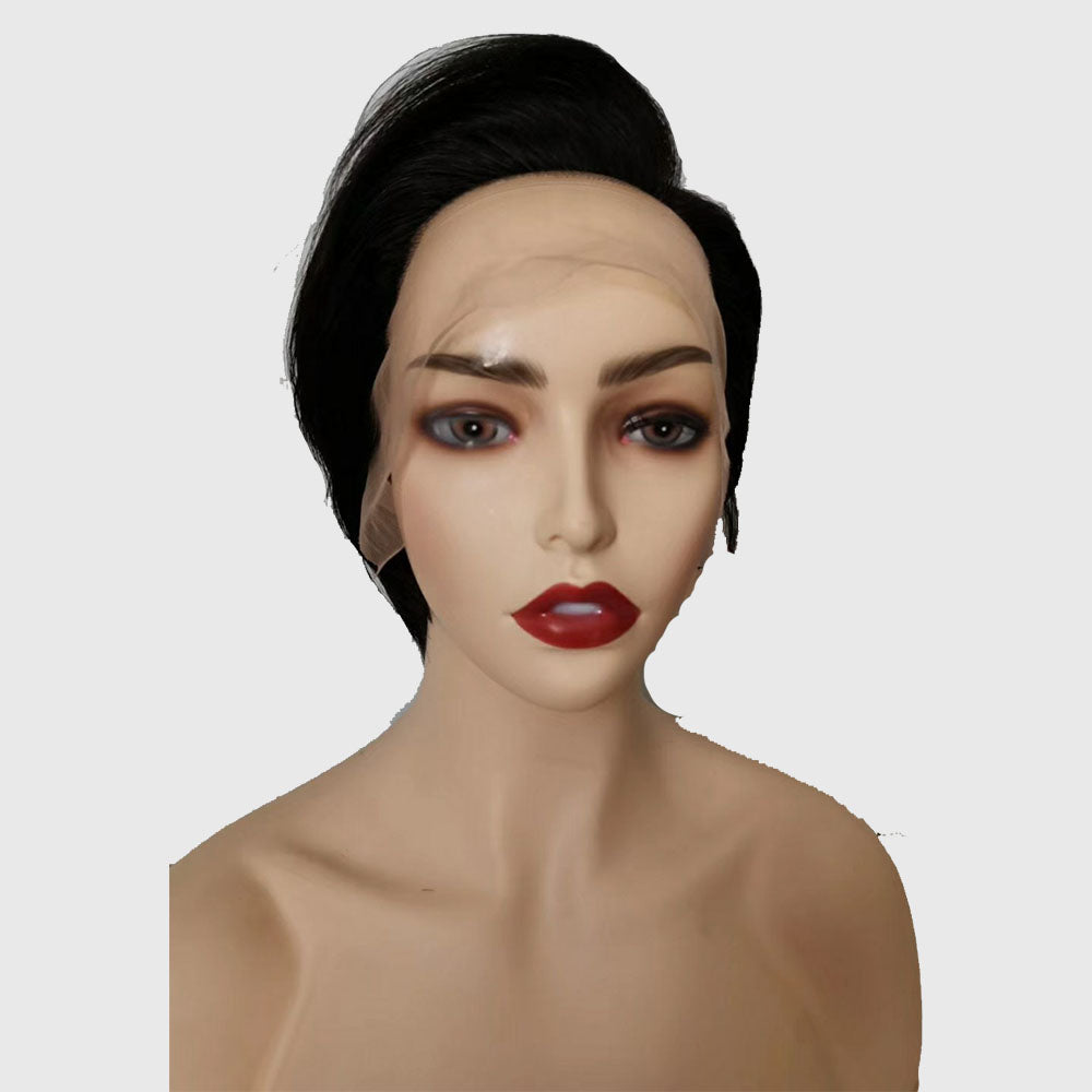 real human hair short styling lace wigs-black -شعر بشري حقيقي قصير تصفيف الشعر المستعار الدنتلة - أسود