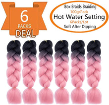 Load image into Gallery viewer, Eestelle 6 Packs Ombre Jumbo Braiding Hair Extensions 24 Inch High Temperature Synthetic Fiber Hair Extensions 6 عبوات من وصلات الشعر المضفرة الجامبو أومبير أومبير 24 بوصة وصلات شعر من الألياف الاصطناعية بدرجة حرارة عالية

