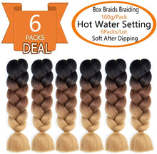 Load image into Gallery viewer, Eestelle 6 Packs Ombre Jumbo Braiding Hair Extensions 24 Inch High Temperature Synthetic Fiber Hair Extensions 6 عبوات من وصلات الشعر المضفرة الجامبو أومبير أومبير 24 بوصة وصلات شعر من الألياف الاصطناعية بدرجة حرارة عالية

