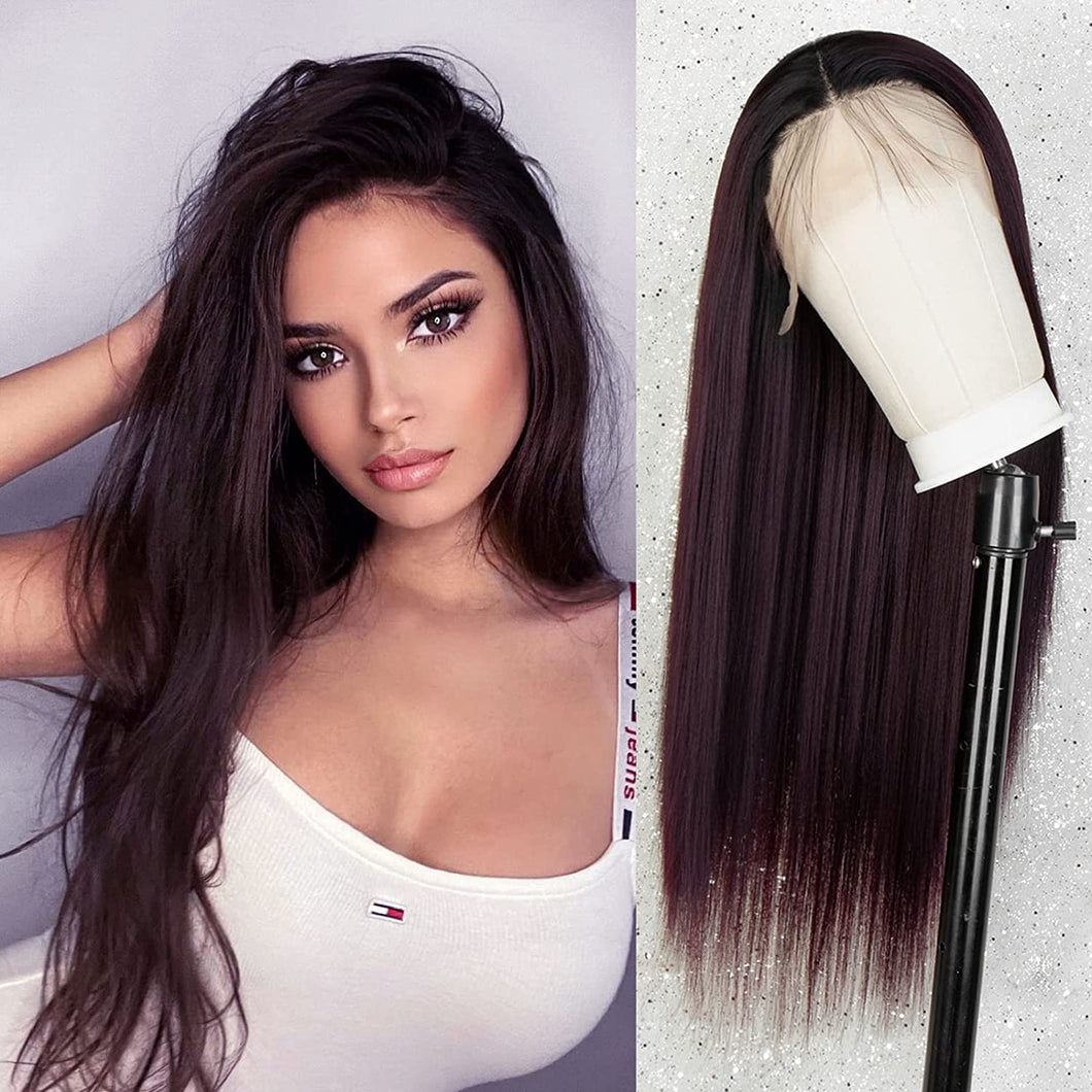 Lace Ombre Burgundy Synthetic Front 22in Wig #99J الدانتيل أومبير عنابي أمامي اصطناعي 22in شعر مستعار # 99J