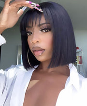 Load image into Gallery viewer, Estelle Short Bob Wigs with Bangs Brazilian Straight Human Hair Wigs 150% Density None Lace Front Wigs Glueless Machine Made Bob Wigs for Black Women Black
