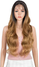 Load image into Gallery viewer, Estelle Long Wavy Lace Front with 13&quot;x2.5&quot; Simulated Scalp Wig 24&#39;&#39; Body Wavy Synthetic Wigs (Ombre Honey Color) دانتيل أمامي طويل مموج من Estelle مع شعر مستعار مقلد لفروة الرأس مقاس 13 × 2.5 بوصة 24 بوصة شعر مستعار صناعي مموج للجسم (لون عسلي متدرج اللون)
