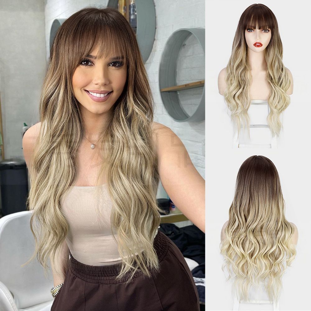 Estelle Long Curly Hair Headgear Wigs Foreign Trade Slender Female Big Wave Wigs