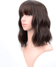 Load image into Gallery viewer, Estelle Natural Wavy Wig With Air Bangs Short Bob Wigs for Womens Shoulder Length Wigs Curly Wavy Cosplay Wig Bob Wig for Girls
