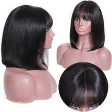 Load image into Gallery viewer, Estelle Short Bob Wigs with Bangs Brazilian Straight Human Hair Wigs 150% Density None Lace Front Wigs Glueless Machine Made Bob Wigs for Black Women Black
