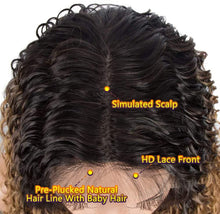 Load image into Gallery viewer, Estelle Long Curly Lace Front Wigs with 13&quot;x2.5&quot; Simulated Scalp Wig (Curly, Ombre Honey Color) شعر مستعار أمامي طويل مجعد من Estelle مع شعر مستعار مقلد لفروة الرأس مقاس 13 × 2.5 بوصة (مجعد ، لون عسلي متدرج)
