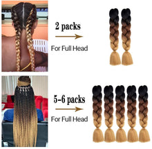 Load image into Gallery viewer, Eestelle 6 Packs Ombre Jumbo Braiding Hair Extensions 24 Inch High Temperature Synthetic Fiber Hair Extensions 6 عبوات من وصلات الشعر المضفرة الجامبو أومبير أومبير 24 بوصة وصلات شعر من الألياف الاصطناعية بدرجة حرارة عالية
