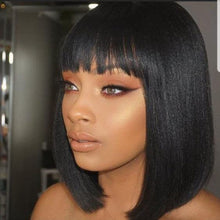 Load image into Gallery viewer, Estelle Short Bob Wigs with Bangs Brazilian Straight Human Hair Wigs 150% Density None Lace Front Wigs Glueless Machine Made Bob Wigs for Black Women Black

