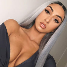 Load image into Gallery viewer, Estelle Silver Grey Lace Front Long Straight Synthetic Wigs for Women Half Hand Tide 22&quot; Ombre Grey Wig شعر مستعار صناعي مستقيم طويل مستقيم من الدانتيل الرمادي الفضي من إستيل للنساء نصف يد 22 بوصة شعر مستعار رمادي أومبير

