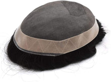 Load image into Gallery viewer, Men&#39;s Toupee Poly coating Human Hair Wigs Durable Hairpieces Systems ( Black-140% Medium Density)
