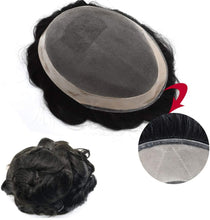 Load image into Gallery viewer, Men&#39;s Toupee Poly coating Human Hair Wigs Durable Hairpieces Systems ( Black-140% Medium Density)
