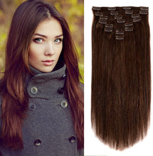 Load image into Gallery viewer, Straight Hair Extensions Clip In Human Hair Double Weft Dark Brown/Jet Black/Nature Black Clip on Hair Extensions Remy Human Hair Thick for Black Woman 100g 8Pcs/Lot
