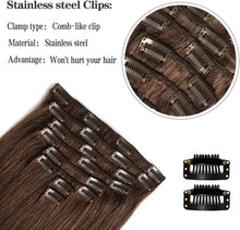 Load image into Gallery viewer, Straight Hair Extensions Clip In Human Hair Double Weft Dark Brown/Jet Black/Nature Black Clip on Hair Extensions Remy Human Hair Thick for Black Woman 100g 8Pcs/Lot
