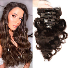 Load image into Gallery viewer, Clip in Remy Human Hair Extensions for Woman, Body Wave 100g ,7 Pieces ,16 Clips -وصلات شعر بشري ريمي للنساء ، موجة الجسم 100 جرام ، 7 قطع ، 16 مشابك
